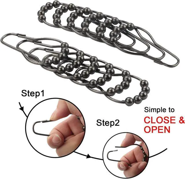 Alt view image 3 of 7 - Shower Curtain Hooks Rings, Rustproof Metal Shower Curtain Rings for Bathroom Shower Rods Curtains - Set of 12, Black Nickel