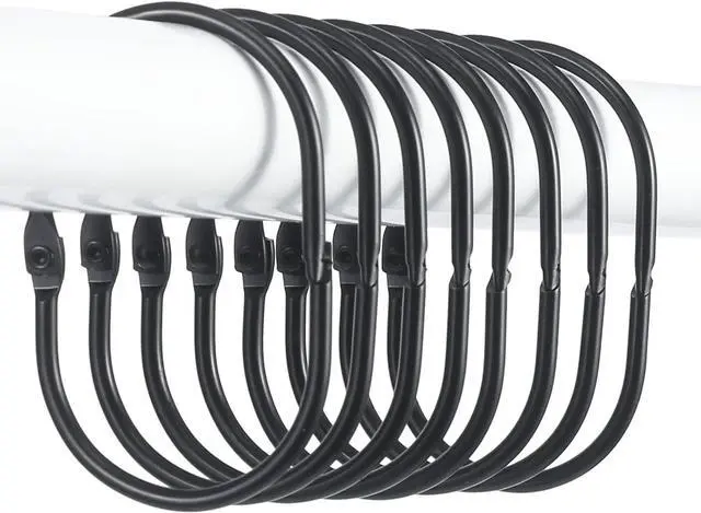 Main image of Goowin Shower Curtain Rings, Metal Black Shower Curtain Hooks, Oval Snap Shower Rings for Curtain, Shower Curtain Rings Rust Proof, Glide Smoothly Shower Hooks for Shower Curtain Rod (Black)