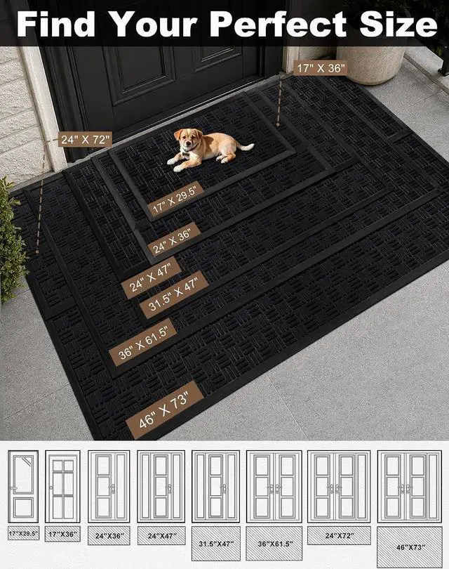 Alt view image 2 of 6 - Mibao Front Door Mat Outdoor Entrance, 29.5" x 17" Heavy Duty Welcome Mat for Outdoor and Indoor, Waterproof Dirt Trapper Doormat, Super Absorbent Indoor Entryway Mat for Patio & Porch - Black