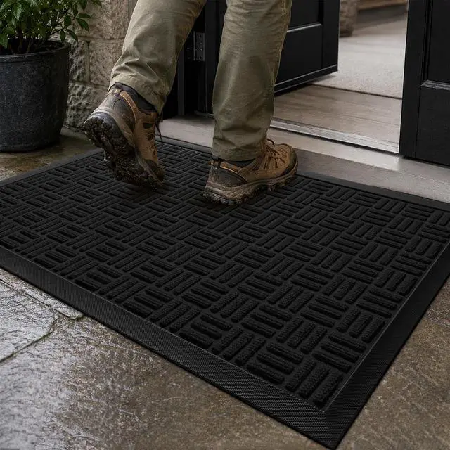 Main image of Mibao Front Door Mat Outdoor Entrance, 29.5" x 17" Heavy Duty Welcome Mat for Outdoor and Indoor, Waterproof Dirt Trapper Doormat, Super Absorbent Indoor Entryway Mat for Patio & Porch - Black