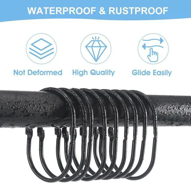 Alt view image 3 of 7 - Goowin Shower Curtain Rings, Metal Black Shower Curtain Hooks, Oval Snap Shower Rings for Curtain, Shower Curtain Rings Rust Proof, Glide Smoothly Shower Hooks for Shower Curtain Rod (Black)