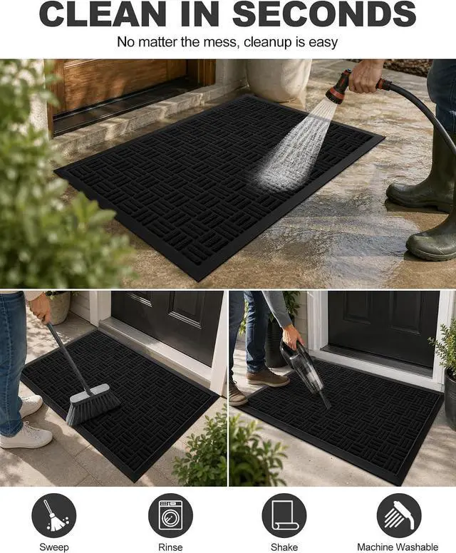 Alt view image 5 of 6 - Mibao Front Door Mat Outdoor Entrance, 29.5" x 17" Heavy Duty Welcome Mat for Outdoor and Indoor, Waterproof Dirt Trapper Doormat, Super Absorbent Indoor Entryway Mat for Patio & Porch - Black