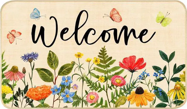 Main image of Nialnant Door Mat Outside Entrance, Floral Outdoor Mats for Front Door | Rubber Backing Doormat Outdoor Entrance, Flower Leaves Non Slip Door Mat, Welcome Floor Mats 29"x17"
