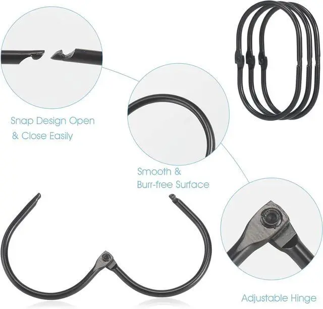 Alt view image 4 of 7 - Goowin Shower Curtain Rings, Metal Black Shower Curtain Hooks, Oval Snap Shower Rings for Curtain, Shower Curtain Rings Rust Proof, Glide Smoothly Shower Hooks for Shower Curtain Rod (Black)