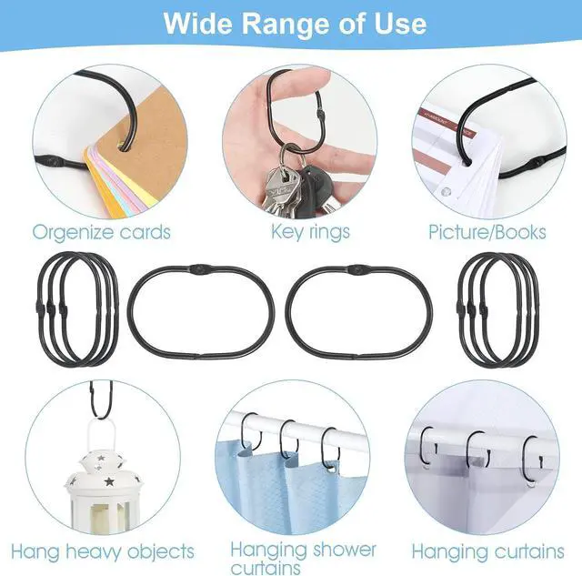 Alt view image 6 of 7 - Goowin Shower Curtain Rings, Metal Black Shower Curtain Hooks, Oval Snap Shower Rings for Curtain, Shower Curtain Rings Rust Proof, Glide Smoothly Shower Hooks for Shower Curtain Rod (Black)