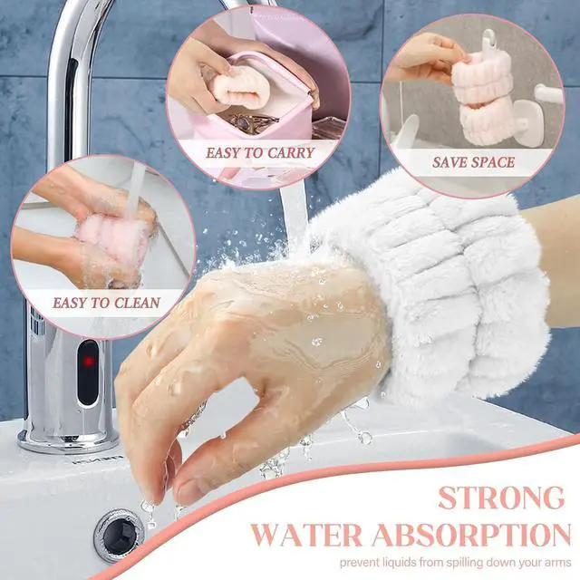Alt view image 2 of 6 - 6Pcs Women's Wrist Bands for Washing Face, Wrist Towels | Sweatbands for Girls, Microfiber Spa Wash Towel Band, Face Washing Absorbent Wristbands, Prevent Water from Your Arms