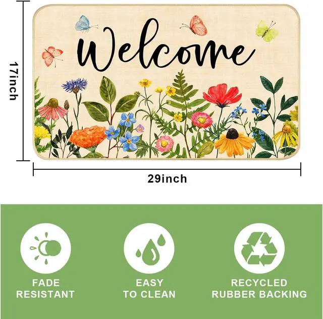 Alt view image 3 of 7 - Nialnant Door Mat Outside Entrance, Floral Outdoor Mats for Front Door | Rubber Backing Doormat Outdoor Entrance, Flower Leaves Non Slip Door Mat, Welcome Floor Mats 29"x17"