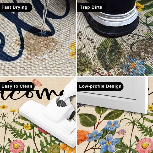 Alt view image 5 of 7 - Nialnant Door Mat Outside Entrance, Floral Outdoor Mats for Front Door | Rubber Backing Doormat Outdoor Entrance, Flower Leaves Non Slip Door Mat, Welcome Floor Mats 29"x17"