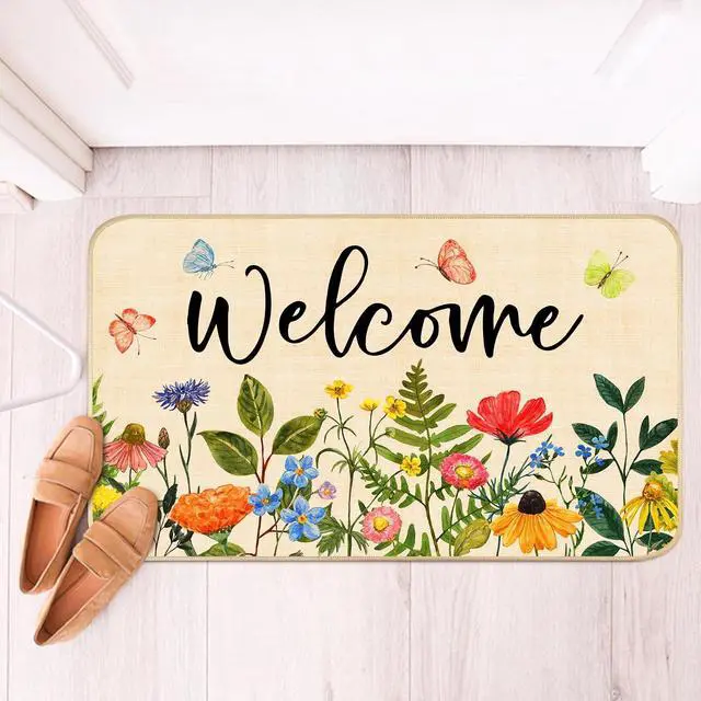 Alt view image 7 of 7 - Nialnant Door Mat Outside Entrance, Floral Outdoor Mats for Front Door | Rubber Backing Doormat Outdoor Entrance, Flower Leaves Non Slip Door Mat, Welcome Floor Mats 29"x17"