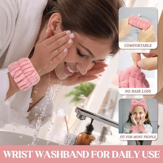 Alt view image 4 of 6 - 6Pcs Women's Wrist Bands for Washing Face, Wrist Towels | Sweatbands for Girls, Microfiber Spa Wash Towel Band, Face Washing Absorbent Wristbands, Prevent Water from Your Arms