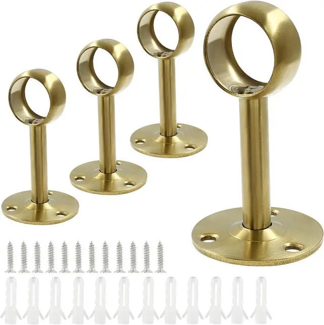 Main image of Biaungdo 1 Inch Curtain Rod Ceiling-Mount Bracket, Gold | Stainless Steel, Flange Rod Holder, Shower Curtain Closet Rod Holder, With Anchor Screw Kit, 8Pcs