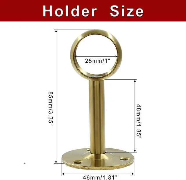 Alt view image 2 of 5 - Biaungdo 1 Inch Curtain Rod Ceiling-Mount Bracket, Gold | Stainless Steel, Flange Rod Holder, Shower Curtain Closet Rod Holder, With Anchor Screw Kit, 8Pcs