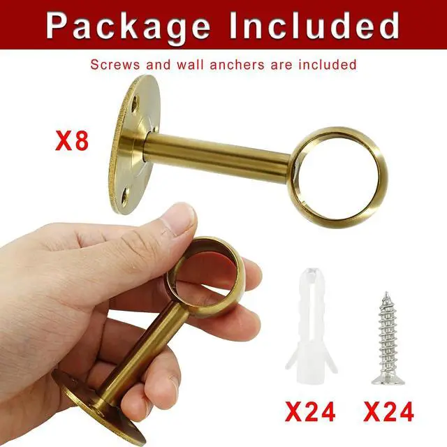 Alt view image 4 of 5 - Biaungdo 1 Inch Curtain Rod Ceiling-Mount Bracket, Gold | Stainless Steel, Flange Rod Holder, Shower Curtain Closet Rod Holder, With Anchor Screw Kit, 8Pcs