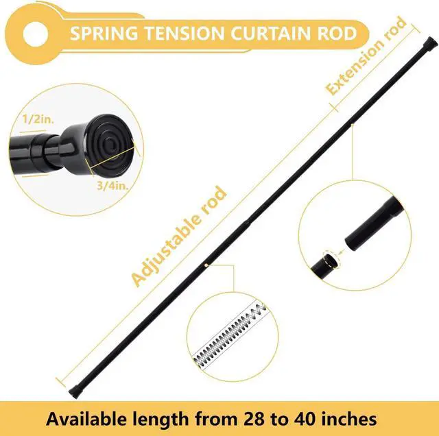 Alt view image 2 of 6 - KXLife Tension Curtain Rod Adjustable 28-40 Inch, 2 Pack, Black | No Drilling, Expandable Spring Loaded, Renter Friendly, for Window, Doorway, Kitchen
