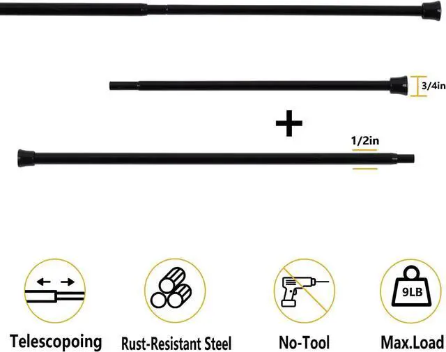 Alt view image 3 of 6 - KXLife Tension Curtain Rod Adjustable 28-40 Inch, 2 Pack, Black | No Drilling, Expandable Spring Loaded, Renter Friendly, for Window, Doorway, Kitchen