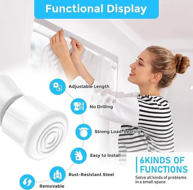 Alt view image 2 of 7 - AIZESI 2PCS White Tension Rod 17 to 28 Inch Small Curtain Rod | Adjustable Spring Curtain Rod No Drilling, Spring Tension Rods for Window DIY Projects Cupboard Wardrobe Short Tension Rod