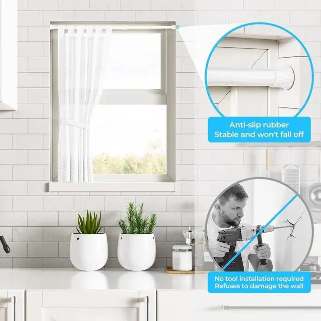 Alt view image 4 of 7 - AIZESI 2PCS White Tension Rod 17 to 28 Inch Small Curtain Rod | Adjustable Spring Curtain Rod No Drilling, Spring Tension Rods for Window DIY Projects Cupboard Wardrobe Short Tension Rod