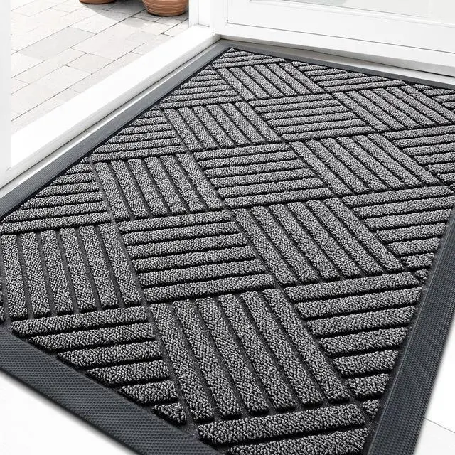 Main image of OLANLY Front Door Mat Outside Entrance, Waterproof Heavy-Duty Doormat | 29.5x17, Grey Dirt Trapper, Stain and Fade Resistant, Non-Slip Rubber Backing, Low-Profile Indoor Outdoor Mat, Easy-Clean