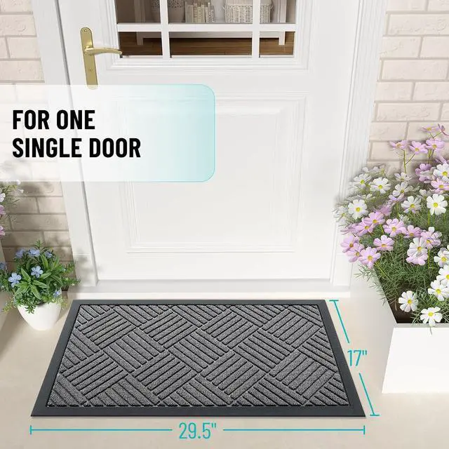 Alt view image 2 of 7 - OLANLY Front Door Mat Outside Entrance, Waterproof Heavy-Duty Doormat | 29.5x17, Grey Dirt Trapper, Stain and Fade Resistant, Non-Slip Rubber Backing, Low-Profile Indoor Outdoor Mat, Easy-Clean