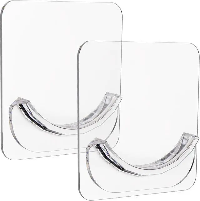 Alt view image 7 of 7 - 2 Pack Adhesive Curtain Rod Holders, No Drilling Shower Curtain Tension Rod Support Holder, Transparent Clear Durable Bathroom Rod Bracket
