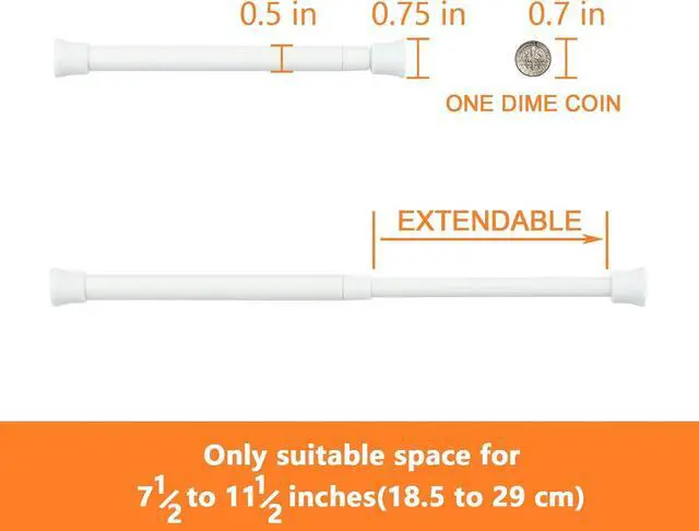Alt view image 2 of 7 - KXLife Small Spring Tension Curtain Rod 7.5 to 11.5 Inch, 2 Pack, White | Adjustable Short Tension Rod, Tension Mounted No Drill, Fit for Narrow Window, Sidelight, Cupboard Dividers