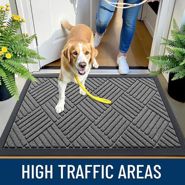 Alt view image 7 of 7 - OLANLY Front Door Mat Outside Entrance, Waterproof Heavy-Duty Doormat | 29.5x17, Grey Dirt Trapper, Stain and Fade Resistant, Non-Slip Rubber Backing, Low-Profile Indoor Outdoor Mat, Easy-Clean