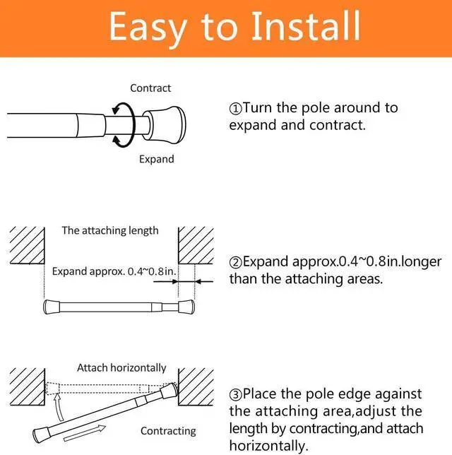 Alt view image 6 of 7 - KXLife Small Spring Tension Curtain Rod 7.5 to 11.5 Inch, 2 Pack, White | Adjustable Short Tension Rod, Tension Mounted No Drill, Fit for Narrow Window, Sidelight, Cupboard Dividers