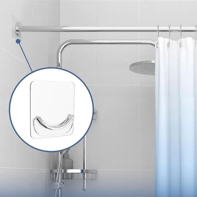 Alt view image 5 of 7 - 4 Pack Adhesive Curtain Rod Holders, No Drilling Shower Curtain Tension Rod Support Holder, Transparent Clear Durable Bathroom Rod Bracket