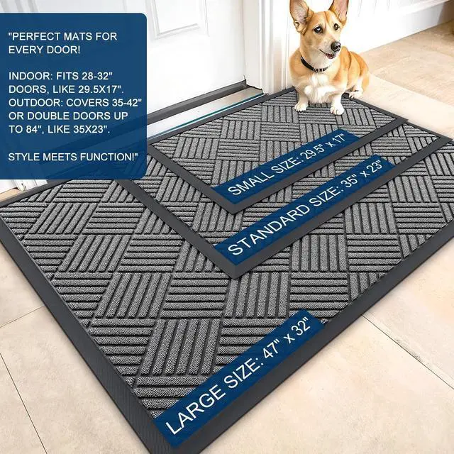 Alt view image 3 of 7 - OLANLY Front Door Mat Outside Entrance, Waterproof Heavy-Duty Doormat | 29.5x17, Grey Dirt Trapper, Stain and Fade Resistant, Non-Slip Rubber Backing, Low-Profile Indoor Outdoor Mat, Easy-Clean