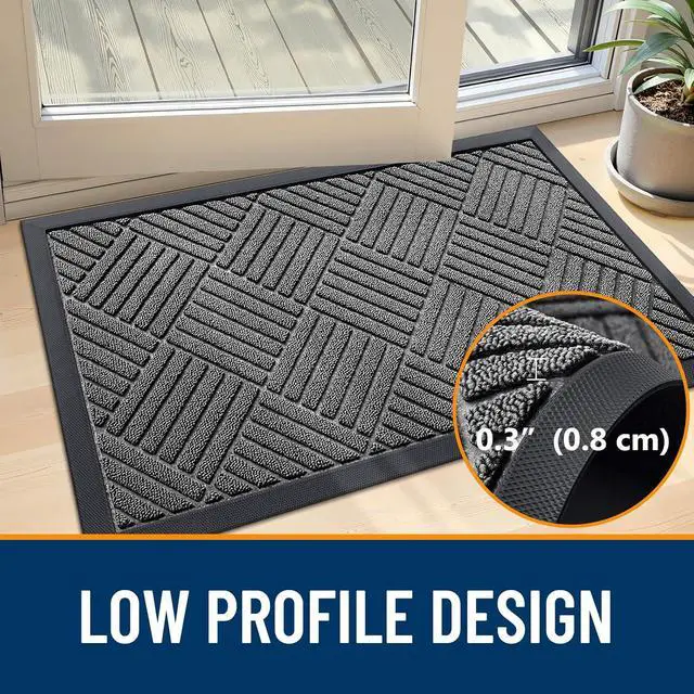 Alt view image 6 of 7 - OLANLY Front Door Mat Outside Entrance, Waterproof Heavy-Duty Doormat | 29.5x17, Grey Dirt Trapper, Stain and Fade Resistant, Non-Slip Rubber Backing, Low-Profile Indoor Outdoor Mat, Easy-Clean