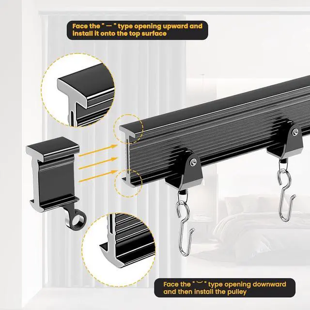 Alt view image 4 of 6 - Flexible Ceiling Curtain Track Ceiling Mount, Curved Curtain Rod, Sliding Curtains Track, Room Divider, Shower Curtain Rod, Wall Divider, (Black, Accessory Pack)