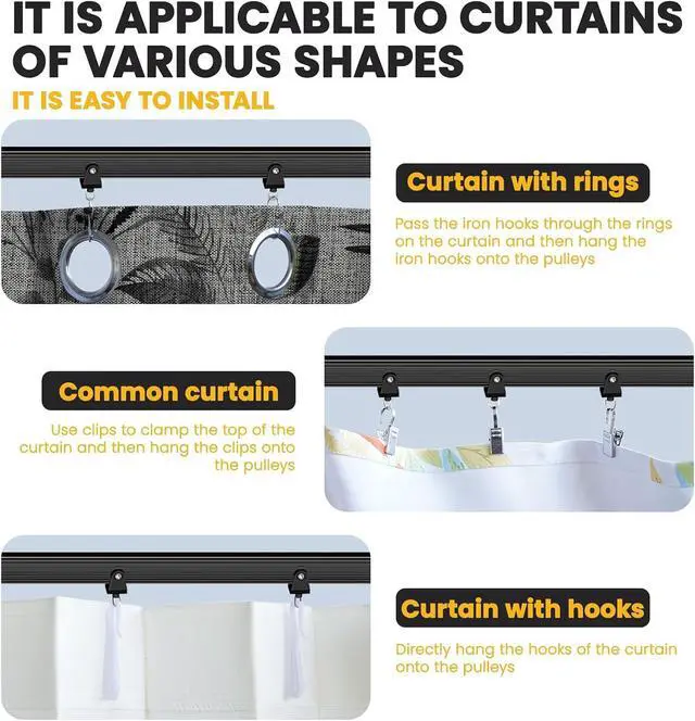 Alt view image 3 of 6 - Flexible Ceiling Curtain Track Ceiling Mount, Curved Curtain Rod, Sliding Curtains Track, Room Divider, Shower Curtain Rod, Wall Divider, (Black, Accessory Pack)