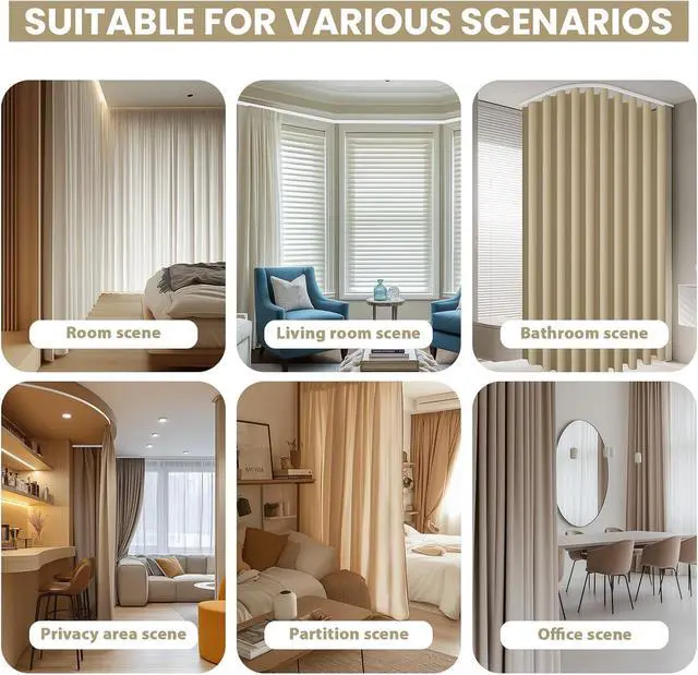 Alt view image 2 of 6 - Flexible Ceiling Curtain Track Ceiling Mount, Curved Curtain Rod, Sliding Curtains Track, Room Divider, Shower Curtain Rod, Wall Divider, (Black, Accessory Pack)