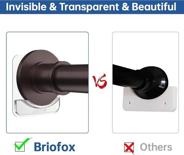 Alt view image 2 of 6 - BRIOFOX Adhesive Shower Curtain Rod Holder | No Drilling | Invisible Wall Mount Holder | Transparent Rod Retainer, 2 Pack(Rod Not Included)