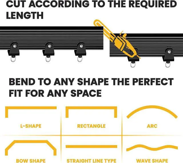 Alt view image 5 of 6 - Flexible Ceiling Curtain Track Ceiling Mount, Curved Curtain Rod, Sliding Curtains Track, Room Divider, Shower Curtain Rod, Wall Divider, (Black, Accessory Pack)