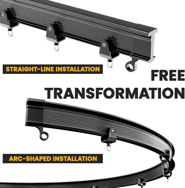 Alt view image 6 of 6 - Flexible Ceiling Curtain Track Ceiling Mount, Curved Curtain Rod, Sliding Curtains Track, Room Divider, Shower Curtain Rod, Wall Divider, (Black, Accessory Pack)