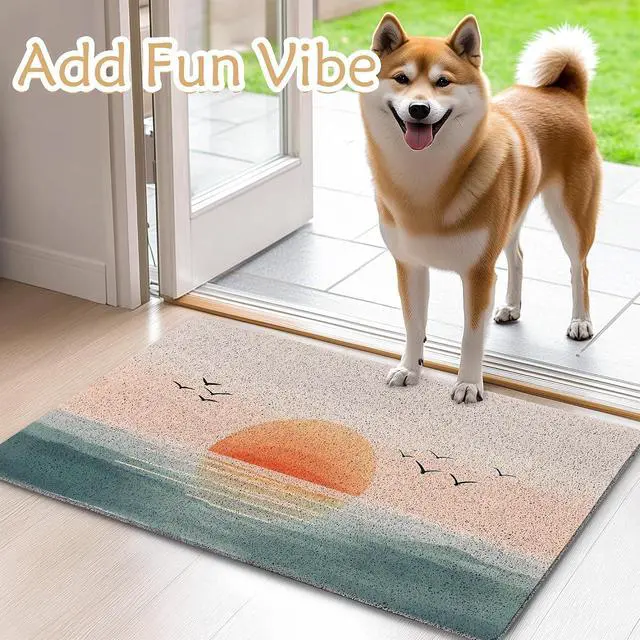 Alt view image 5 of 7 - Boho Welcome Mats for Front Door, Sun Door Mat, Watercolor Abstract Sea Horizon Sunrise Sunset Doormat for Porch Outside Inside Outdoor Indoor Entrance, Boho Bath Rug, 17x30 Inches