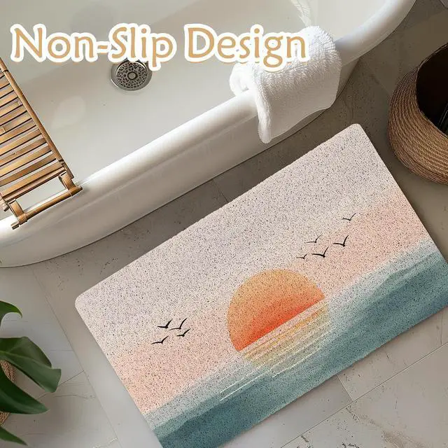Alt view image 6 of 7 - Boho Welcome Mats for Front Door, Sun Door Mat, Watercolor Abstract Sea Horizon Sunrise Sunset Doormat for Porch Outside Inside Outdoor Indoor Entrance, Boho Bath Rug, 17x30 Inches