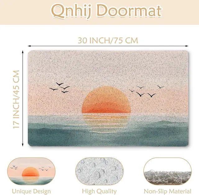 Alt view image 3 of 7 - Boho Welcome Mats for Front Door, Sun Door Mat, Watercolor Abstract Sea Horizon Sunrise Sunset Doormat for Porch Outside Inside Outdoor Indoor Entrance, Boho Bath Rug, 17x30 Inches
