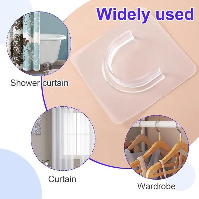 Alt view image 3 of 6 - 6pcs Self-Adhesive Shower Rod Holder, Clear Invisible Curtain Rod Bracket, No Drilling Wall Mount Tension Rod Retainer for Bathroom Kitchen Bedroom