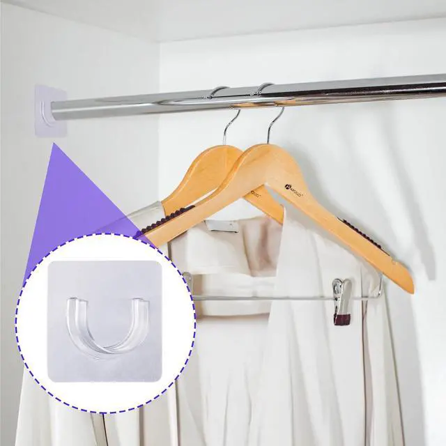 Alt view image 5 of 6 - 6pcs Self-Adhesive Shower Rod Holder, Clear Invisible Curtain Rod Bracket, No Drilling Wall Mount Tension Rod Retainer for Bathroom Kitchen Bedroom