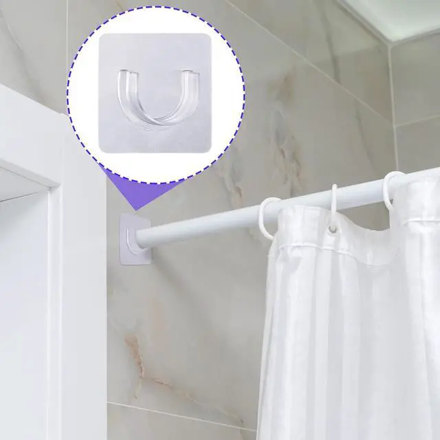 Alt view image 6 of 6 - 6pcs Self-Adhesive Shower Rod Holder, Clear Invisible Curtain Rod Bracket, No Drilling Wall Mount Tension Rod Retainer for Bathroom Kitchen Bedroom