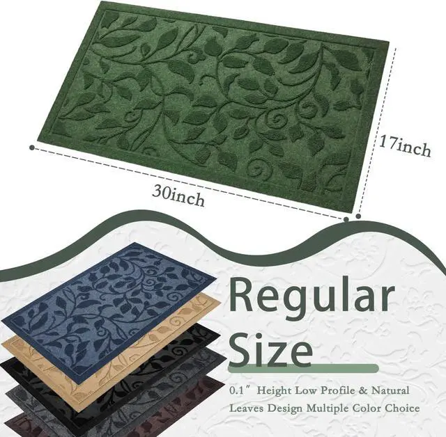 Alt view image 2 of 7 - Green Leaves Ivy Scroll Outdoor Indoor Entrance Door mat, Durable Absorbent Mud Scraper Mat for Front Door, Thick Natural Rubber Back, Easy Clean Entryway Welcome Mat 17x30 Inch, Low Profile