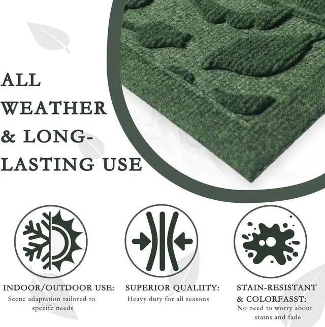 Alt view image 3 of 7 - Green Leaves Ivy Scroll Outdoor Indoor Entrance Door mat, Durable Absorbent Mud Scraper Mat for Front Door, Thick Natural Rubber Back, Easy Clean Entryway Welcome Mat 17x30 Inch, Low Profile