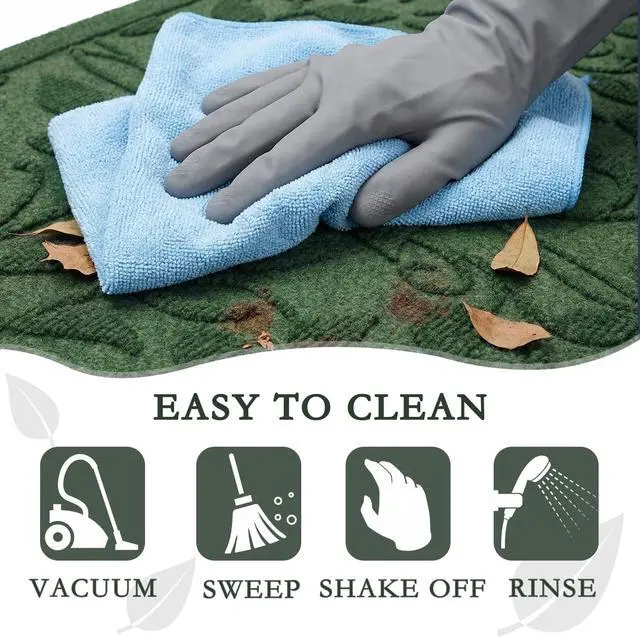 Alt view image 4 of 7 - Green Leaves Ivy Scroll Outdoor Indoor Entrance Door mat, Durable Absorbent Mud Scraper Mat for Front Door, Thick Natural Rubber Back, Easy Clean Entryway Welcome Mat 17x30 Inch, Low Profile