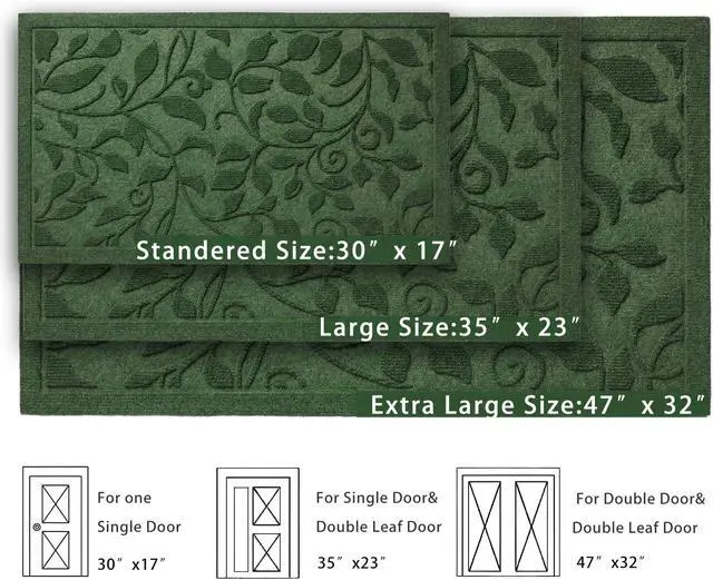 Alt view image 6 of 7 - Green Leaves Ivy Scroll Outdoor Indoor Entrance Door mat, Durable Absorbent Mud Scraper Mat for Front Door, Thick Natural Rubber Back, Easy Clean Entryway Welcome Mat 17x30 Inch, Low Profile
