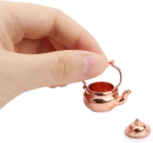 Alt view image 6 of 7 - Dollhouse Miniature Vivid Teapot Tea Kettle 1:12 Scale Kitchen Copper Model Artificial House Decoration Food Ornament Accessories (Bronze)