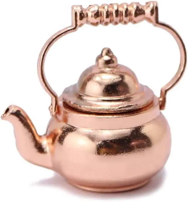 Alt view image 7 of 7 - Dollhouse Miniature Vivid Teapot Tea Kettle 1:12 Scale Kitchen Copper Model Artificial House Decoration Food Ornament Accessories (Bronze)