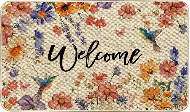 Main image of Wildflower Welcome Doormat 17"x29", Flower Spring Door Mat Indoor Entrance, Indoor Front Door mat, Non Slip Outdoor Entrance Mats, Low Profile Design Patio Porch Entryway Mats