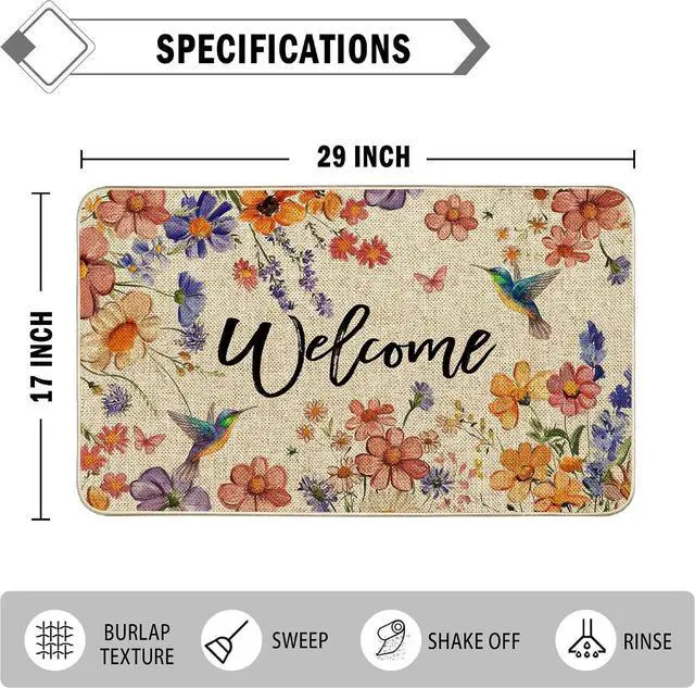 Alt view image 3 of 7 - Wildflower Welcome Doormat 17"x29", Flower Spring Door Mat Indoor Entrance, Indoor Front Door mat, Non Slip Outdoor Entrance Mats, Low Profile Design Patio Porch Entryway Mats